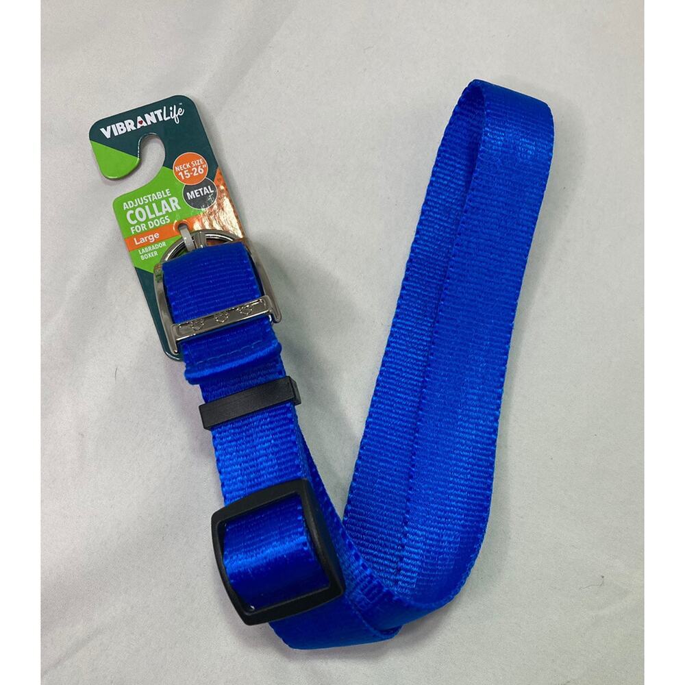 New Vibrant Life Nylon Collar Metal Buckle Blue 15-26" L Dog Collar Retrievers